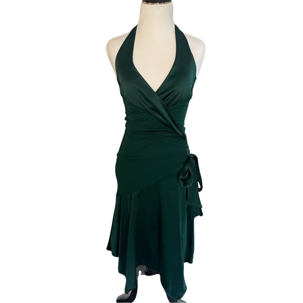 Vintage BEBE USA Y2K fairy asymmetrical handkerchief green racer back dress sm